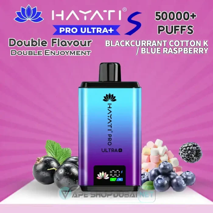 Hayati-Pro-Ultra-S-50000-Puffs-Disposable-Vape-Blackcurrant-Cotton-K-Blue-Raspberry