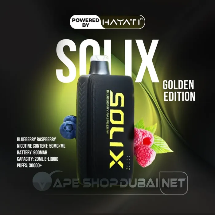 Hayati Solix 30000 Puffs Disposable Vape Golden Edition BLUEBERRY RASPBERRY Flavors In UAE