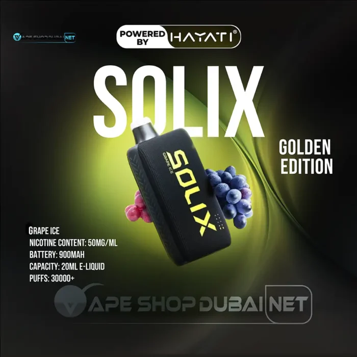 Hayati Solix 30000 Puffs Disposable Vape Golden Edition GRAPE ICE Flavors In UAE