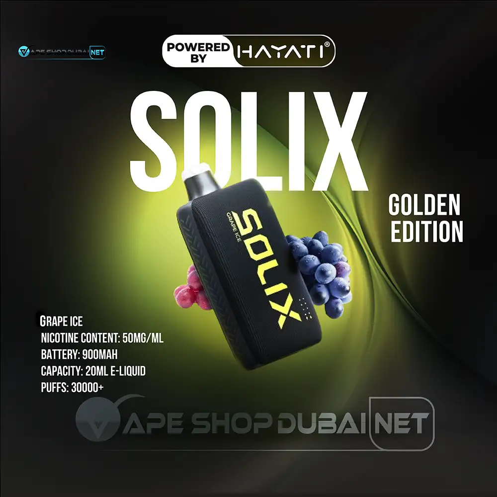 Hayati Solix 30000 Puffs Disposable Vape Golden Edition GRAPE ICE Flavors In UAE