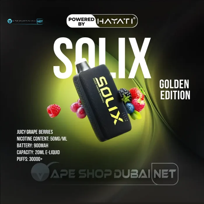 Hayati Solix 30000 Puffs Disposable Vape Golden Edition JUICY GRAPE BERRIES Flavors In UAE
