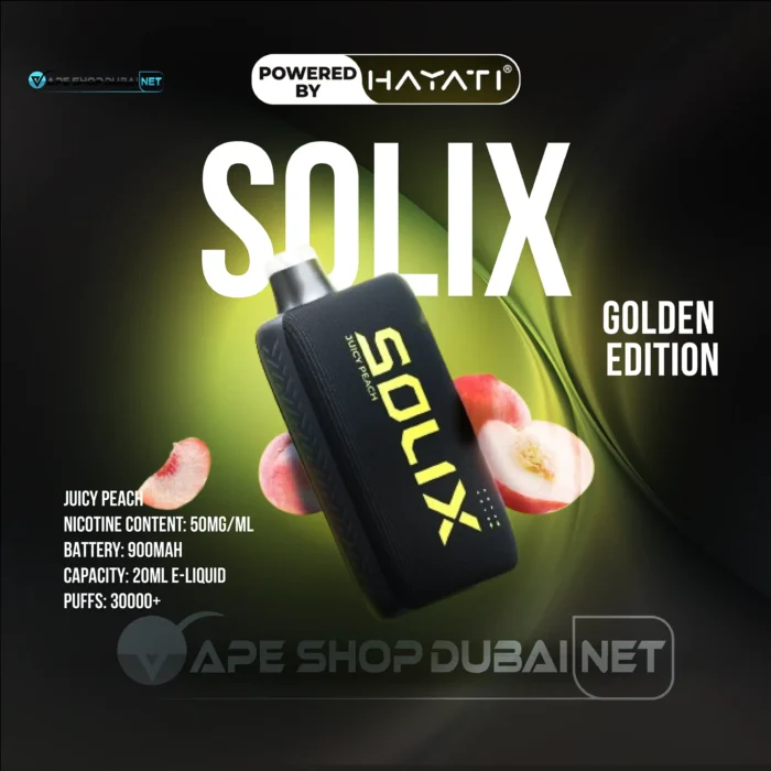 Hayati Solix 30000 Puffs Disposable Vape Golden Edition JUICY PEACH Flavors In UAE