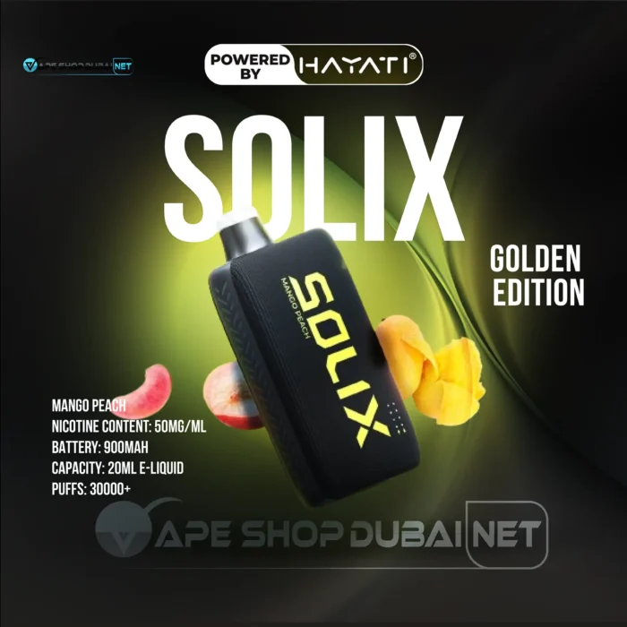 Hayati Solix 30000 Puffs Disposable Vape Golden Edition MANGO PEACH Flavors In UAE