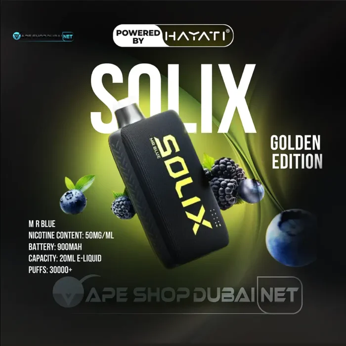 Hayati Solix 30000 Puffs Disposable Vape Golden Edition MR BLUE Flavors In UAE