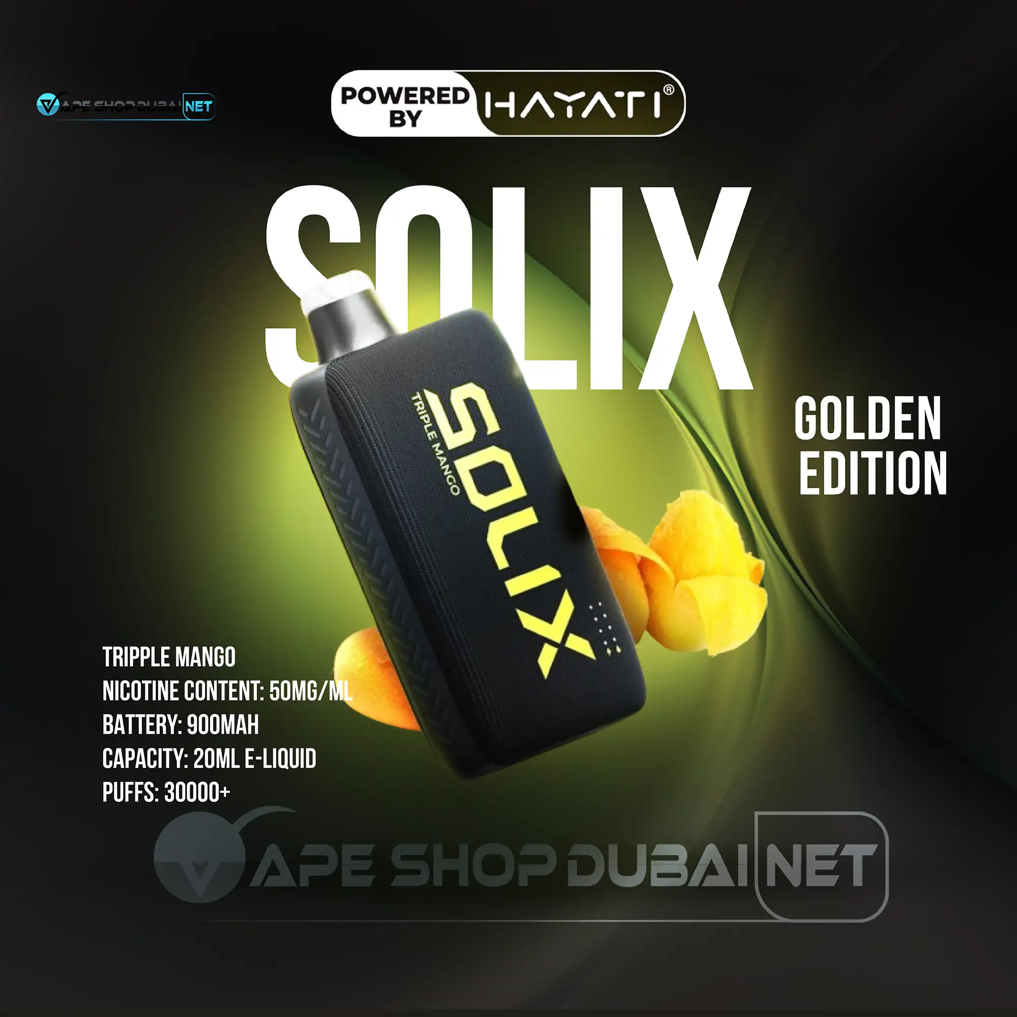 Hayati Solix 30000 Puffs Disposable Vape Golden Edition Triple mango Flavors In UAE