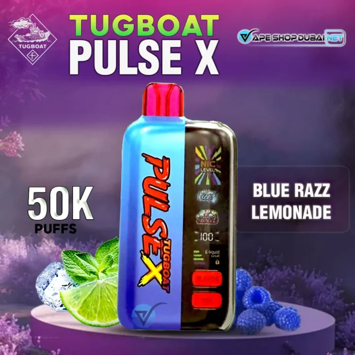 Buy Tugboat PULSE X 50K Puffs in UAE | Premium Double Blue Razz Lemonade